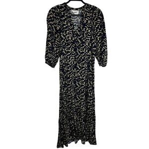 Ba&Sh Womens XS Blue Print Maxi Dress 3/4 Sleeve V-Neck Conservative Modest Dres